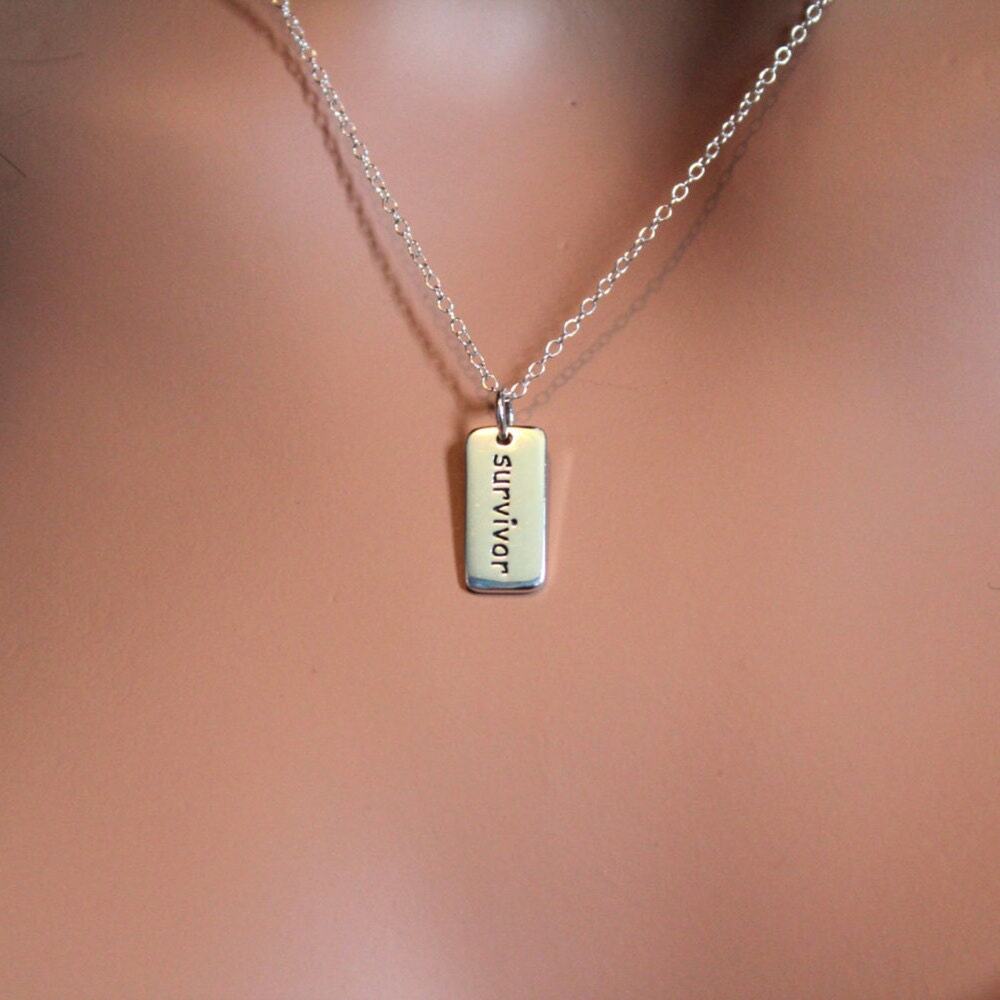 Sterling Silver Survivor Word Charm Necklace, Cancer Survivor Necklace